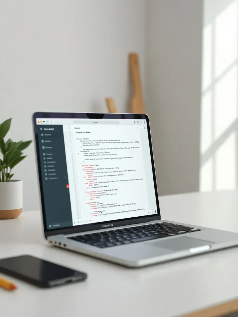 A clean minimalist workspace with a laptop showing markdown